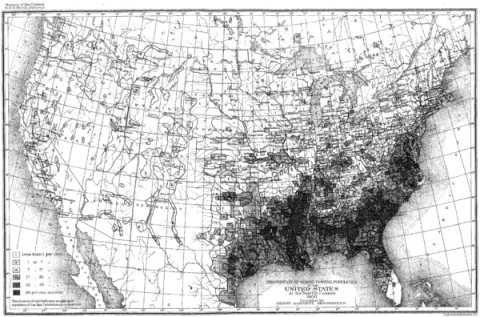 United States map of the Black American population from 1900 U.S. census